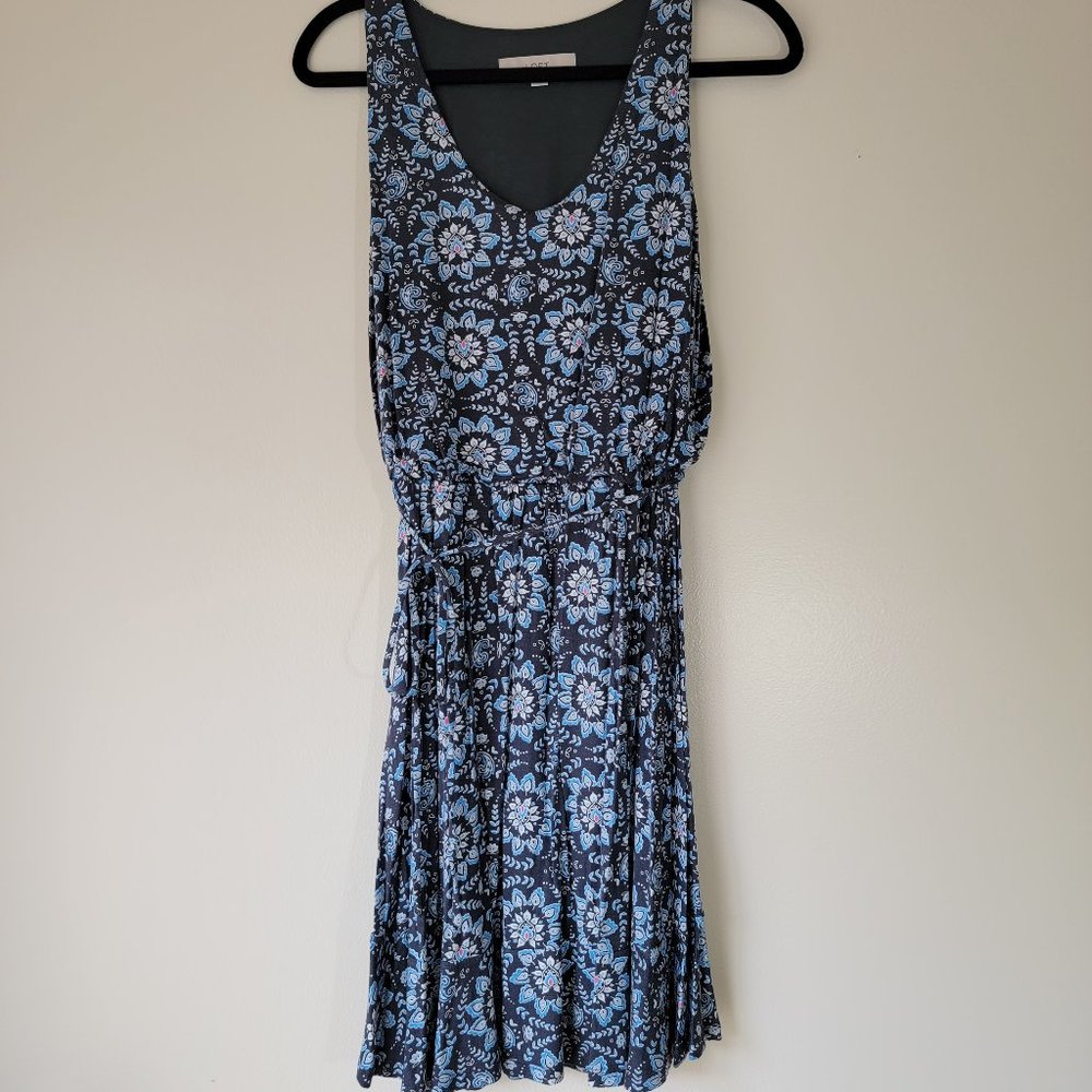 Loft, Blue Print Sleeveless Dress, Size S